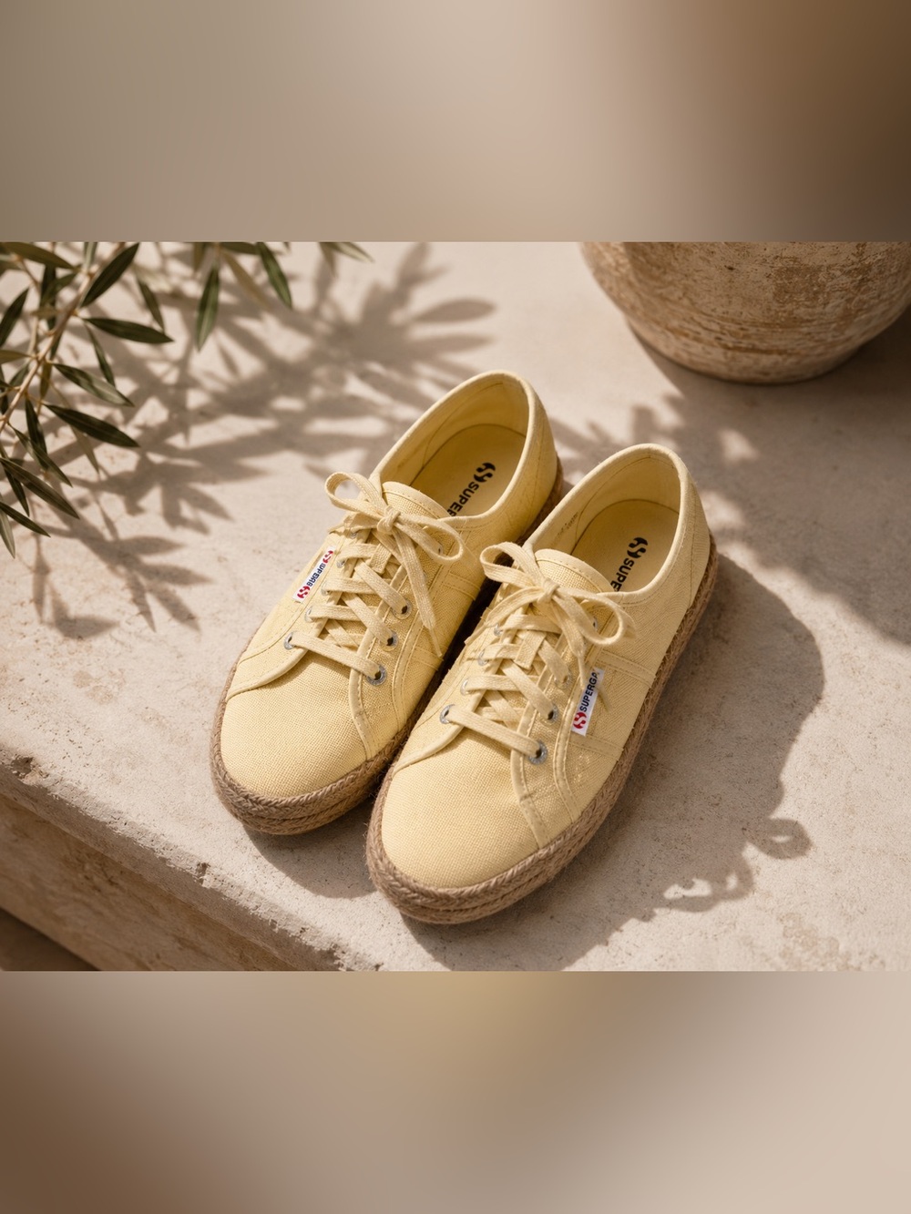 Superga Raffia Espadrille Platform Sneakers Yellow Canvas Shoes Size 8.5 EU 39.5